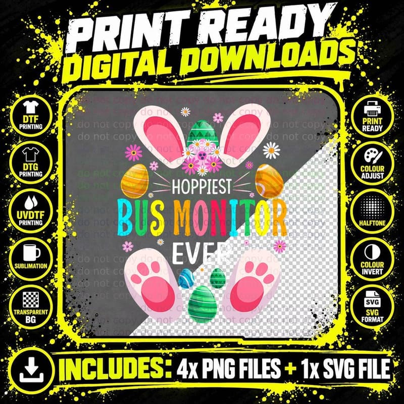 Hoppiest Bus Monitor Ever Easter Day Bunny T-Shirt Png SVG Digital Bundle