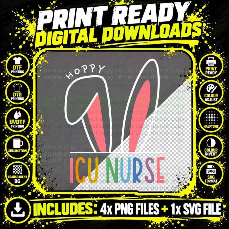 Hoppy ICU Nurse Easter T-Shirt, Easter Themed Png SVG Digital Bundle