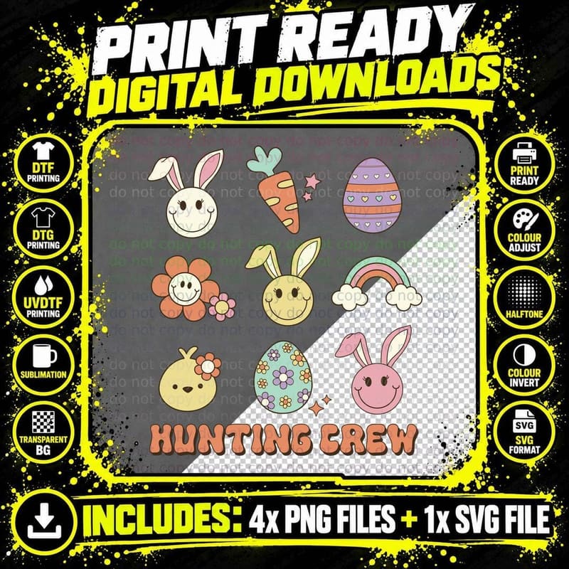 Hunting Crew Easter T-Shirt, Easter-Themed Icons with Png SVG Digital Bundle