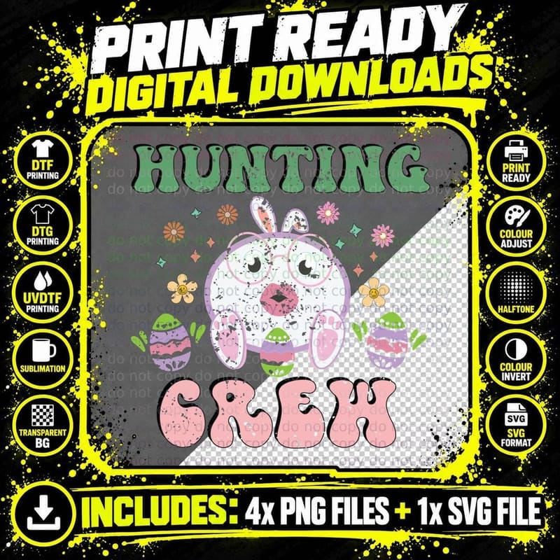Hunting Greek Easter T-Shirt, Easter Bunny with Eggs and Png SVG Digital Bundle