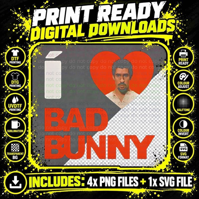 I Love Bad Bunny Heart Photo, Reggaeton Latin Music Fan Png SVG Digital Bundle