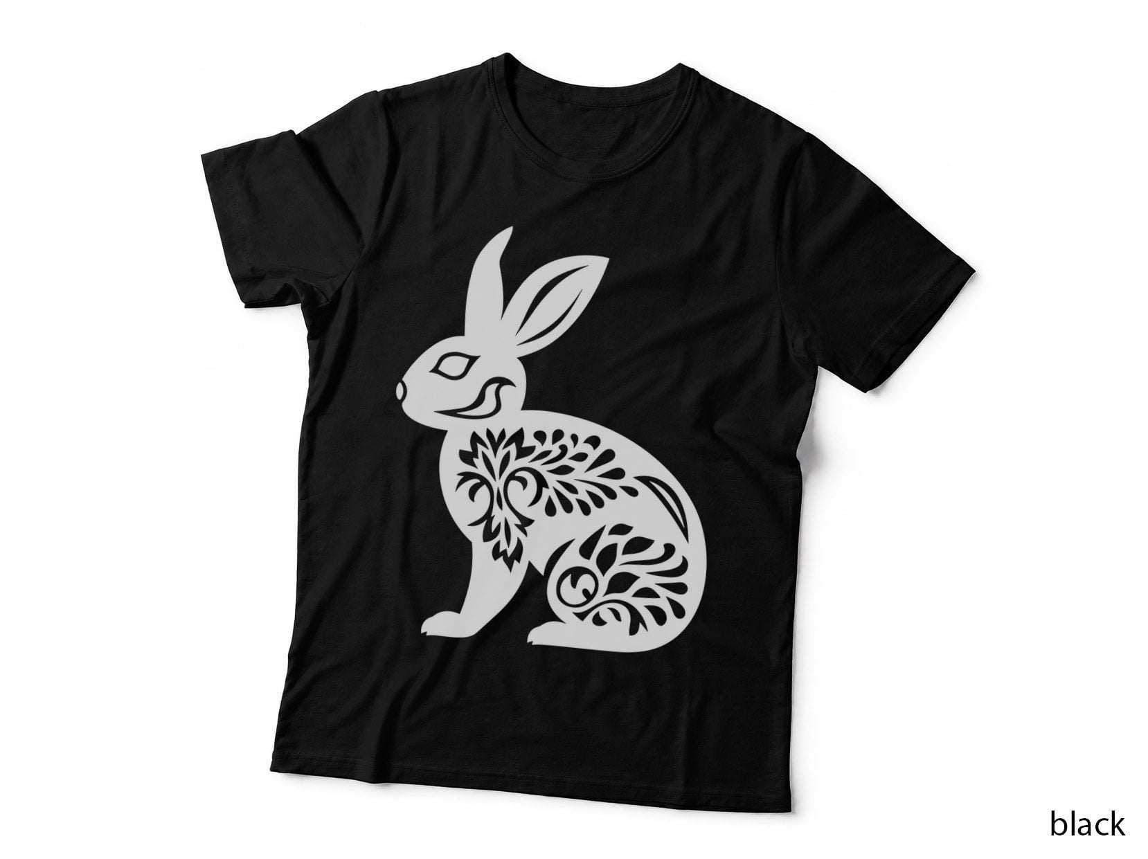 Intricate Rabbit Silhouette with Floral Patterns Easter T-Shirt