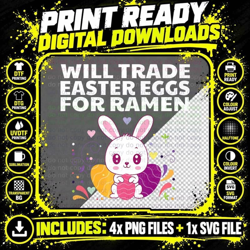 Japanese Cuisine Food - Happy Easter Bunny Bowl of Ramen Png SVG Digital Bundle