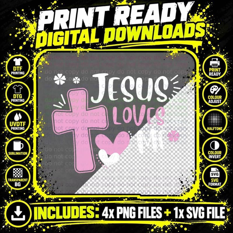 Jesus Loves Me Christian Cross Easter Day Family Outfit Png SVG Digital Bundle