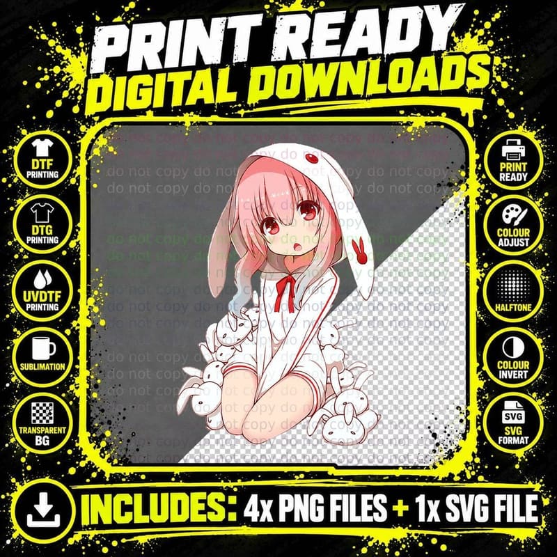 Kawaii Anime Girl Easter Bunny T-Shirt, Easter Themed Png SVG Digital Bundle