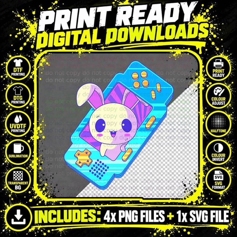 Kawaii Gamer Bunny Rabbit Pastel Goth Japanese Anime Png SVG Digital Bundle