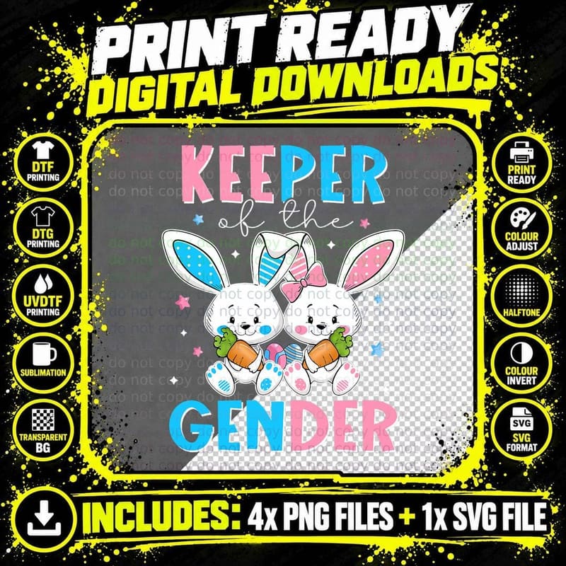 Keeper of the Gender Boy or Girl Easter Bunny Gender Png SVG Digital Bundle