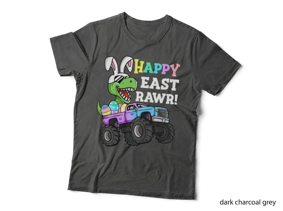 Kids Boys Happy Eastrawr Easter Eggs Monster Truck T-Rex Bunny T-Shirt