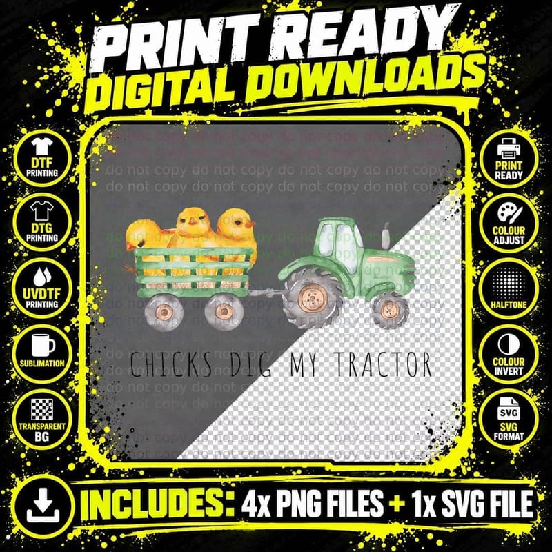 Kids Chicks Dig My Tractors Funny Easter Chick Boy Girl Png SVG Digital Bundle