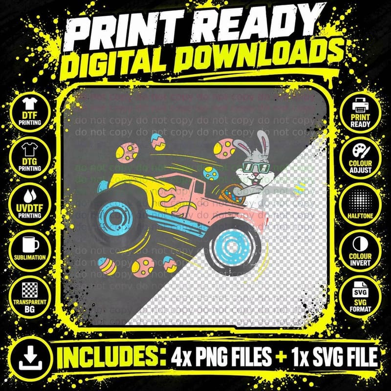 Kids Dabbing Easter Bunny on Monster Truck Dab Dance Png SVG Digital Bundle