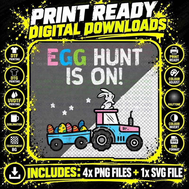 Kids Easter Tractor Bunny Egg Hunt on Farm Truck Toddler Png SVG Digital Bundle