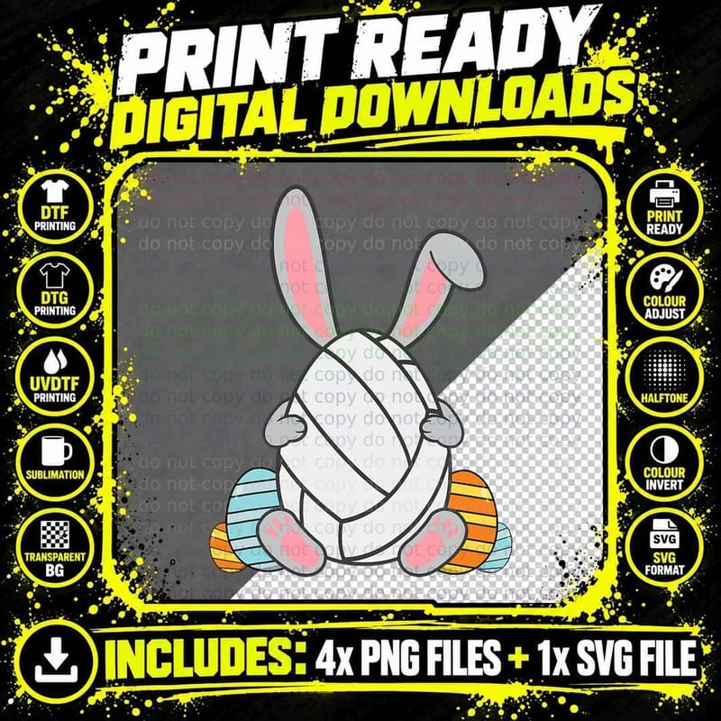Kids Happy Easter Volleyball Bunny Ears Funny Egg Boys Png SVG Digital Bundle