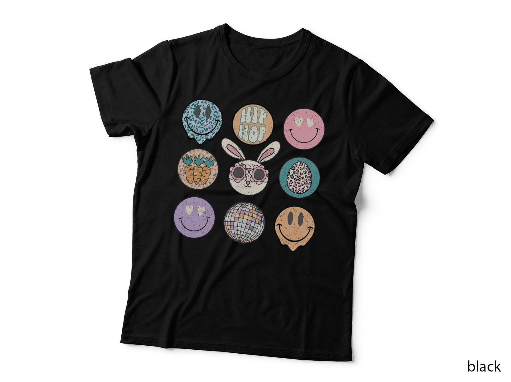 Leopard Bunny Smile Face Disco Retro Groovy Easter T-Shirt
