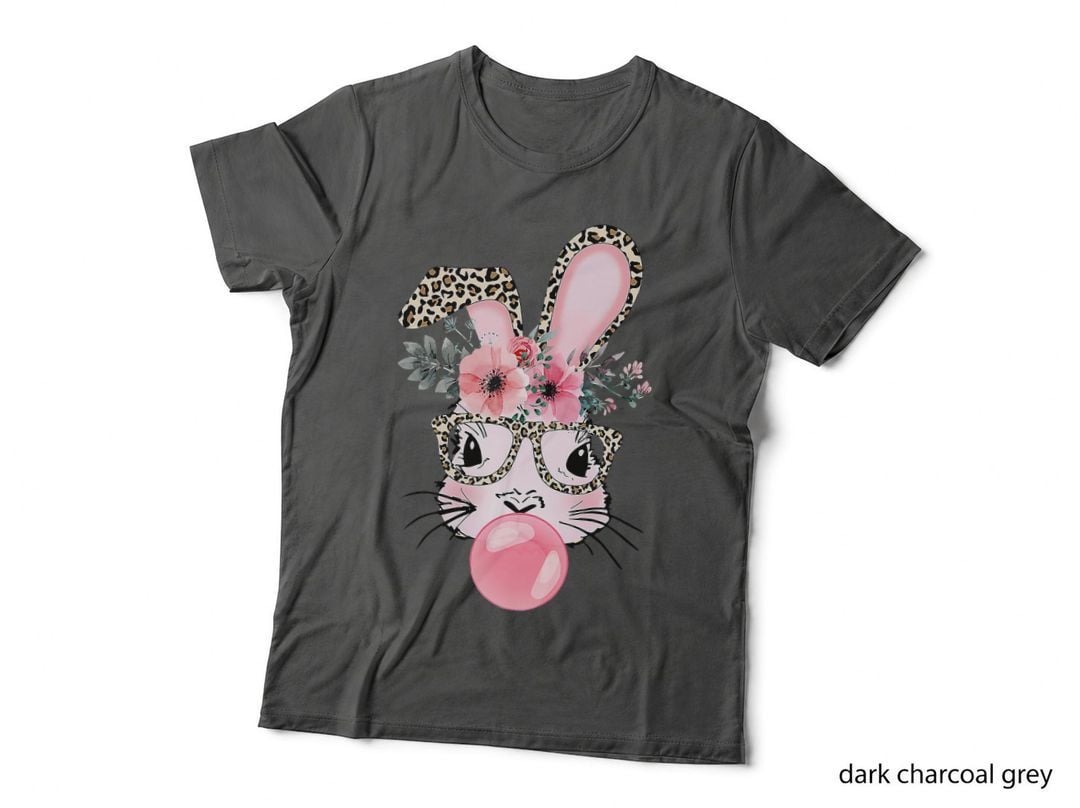 Leopard Print Rabbit Bunny Blowing Bubble Gum Easter Day T-Shirt