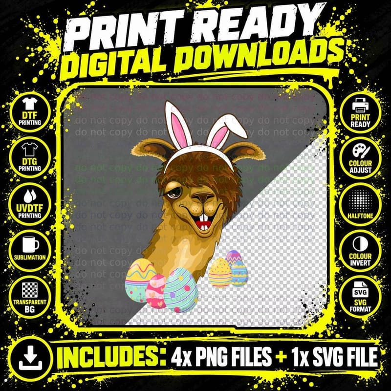 Llama Easter Bunny T-Shirt, Easter Egg Hunt Png SVG Digital Bundle
