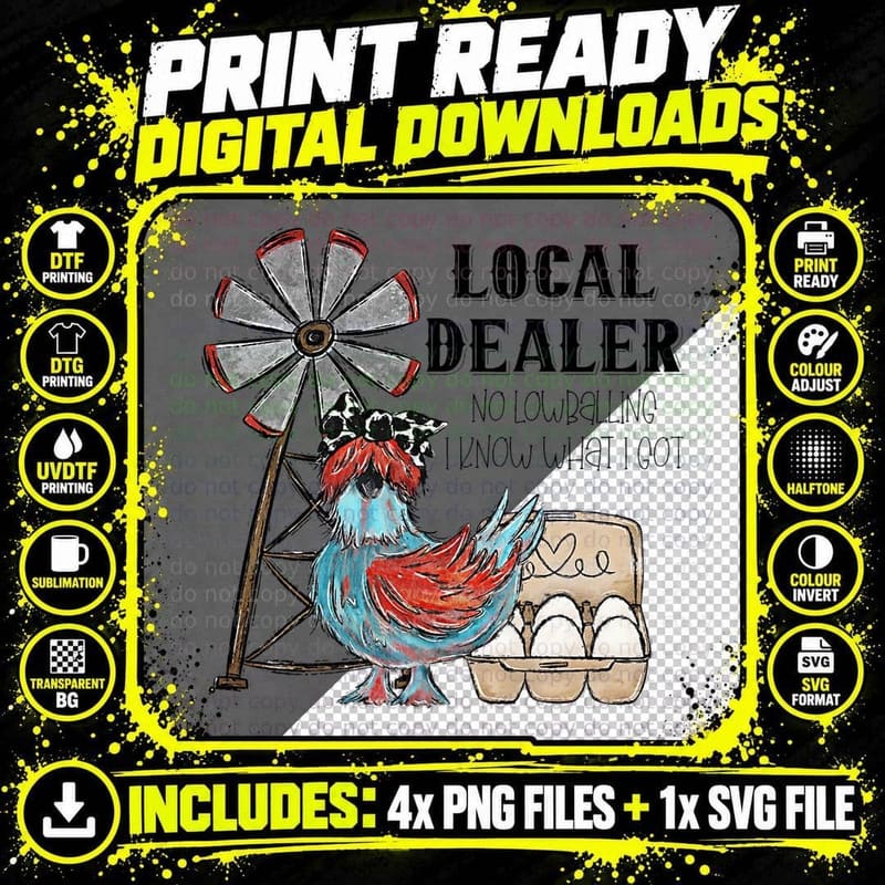Local Egg Dealer Funny Chicken Easter Day Western Retro Png SVG Digital Bundle