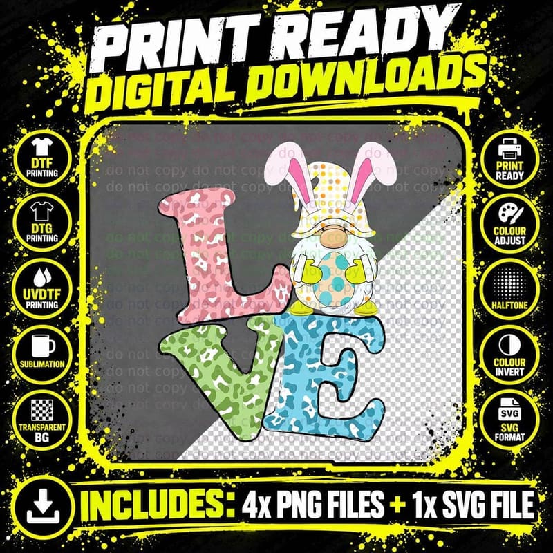 Love Easter Bunny Egg Gnome T-Shirt Png SVG Digital Bundle