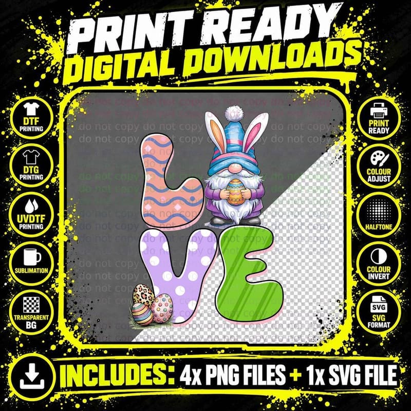 Love Easter T-Shirt, Easter Gnome Holding Egg Graphic Png SVG Digital Bundle