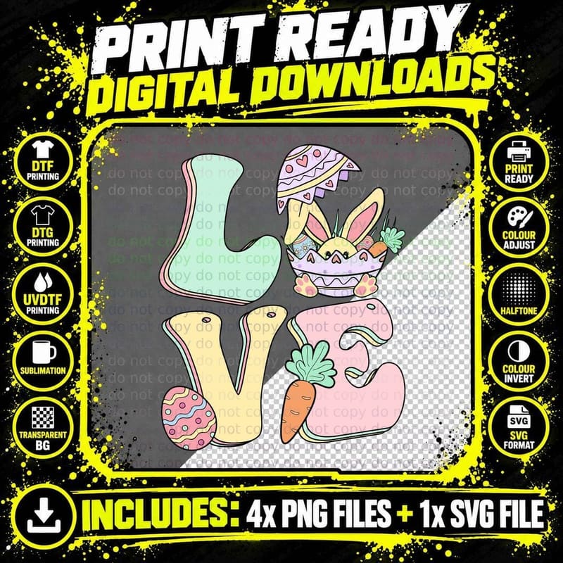 Love Easter T-Shirt, Easter-Themed Letters with Bunny Png SVG Digital Bundle