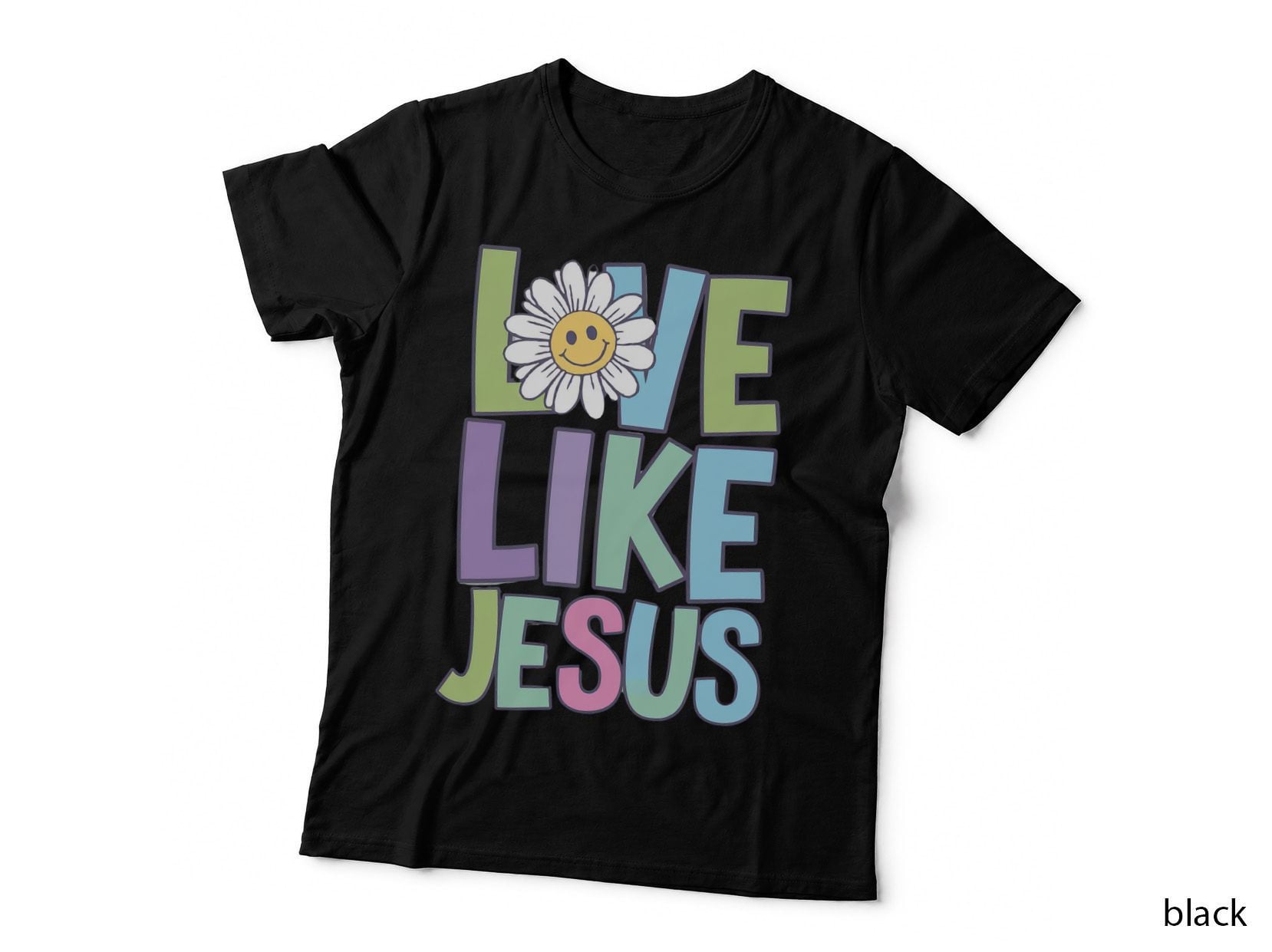 Love Like Jesus Easter T-Shirt, Pastel Floral Smiley Face Graphic Tee