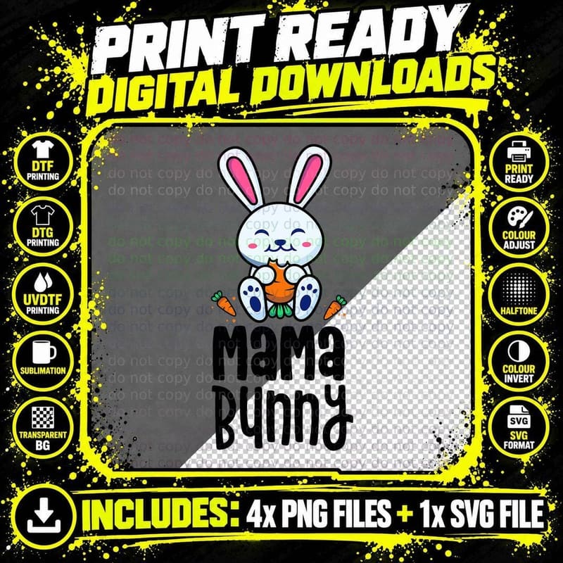 Mama Bunny Birthday Party Theme Easter Outfit Rabbit Png SVG Digital Bundle