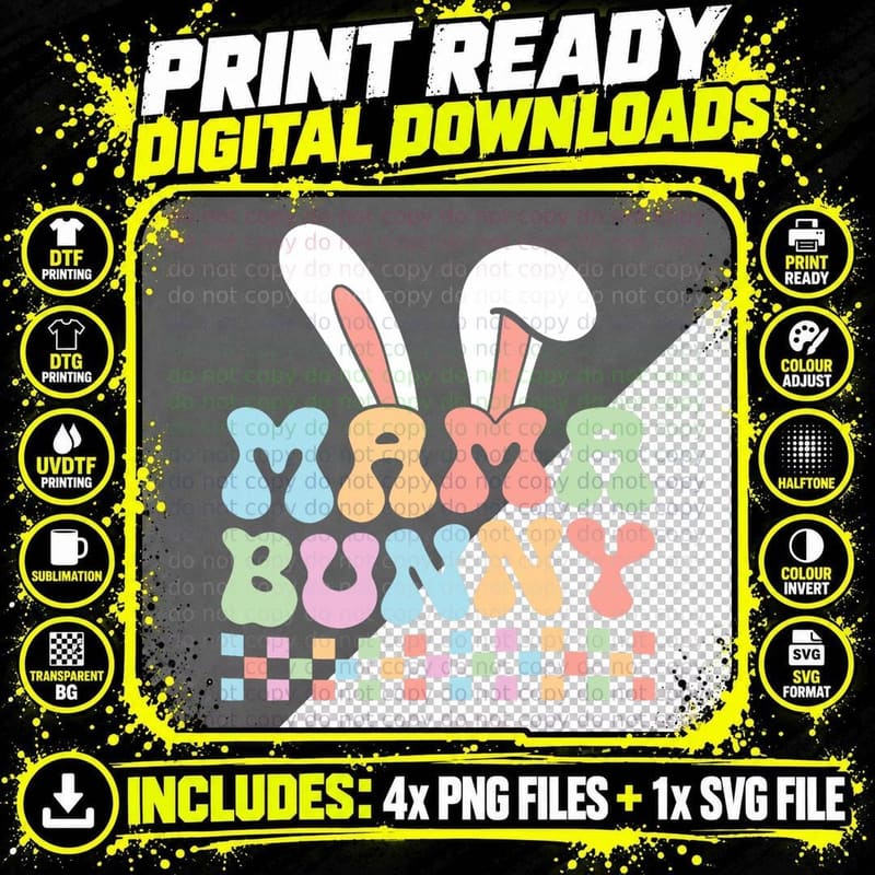 Mama Bunny Shirt Mom Pregnancy Matching Family Easter Png SVG Digital Bundle