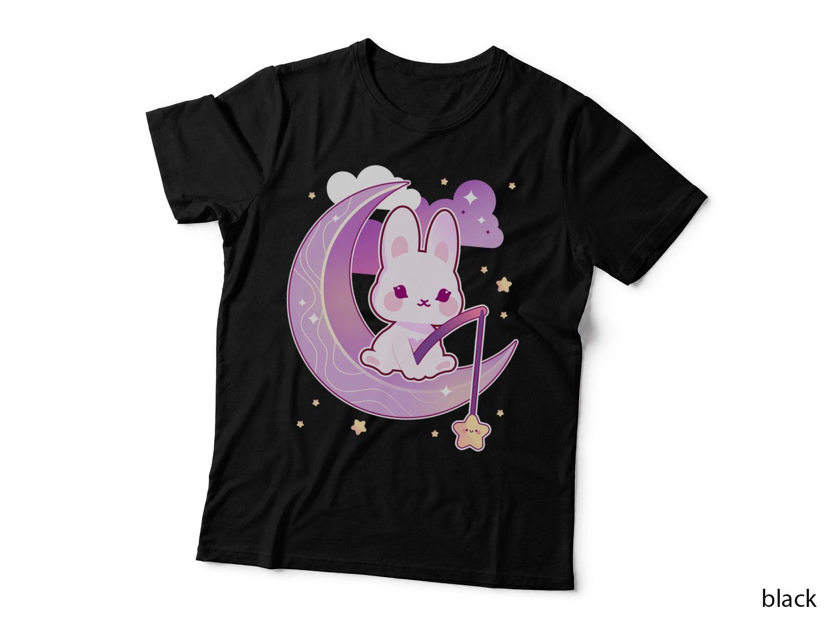 Moon Bunny Pastel Goth Kawaii Lilac Clouds T-Shirt
