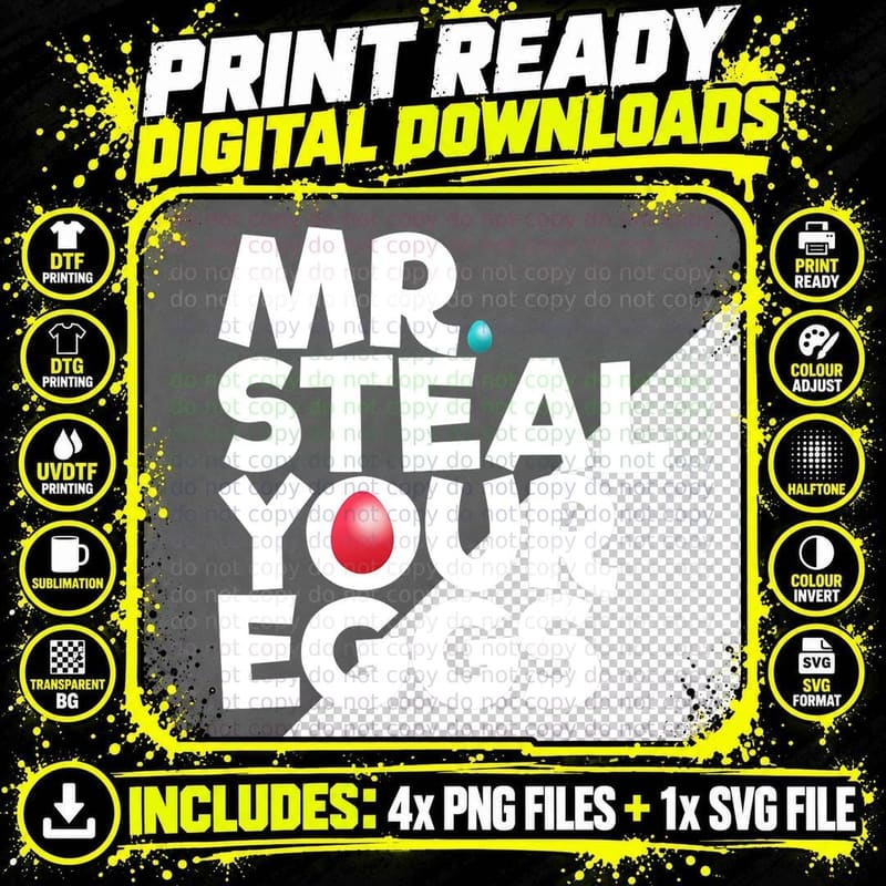 Mr Steal Your Eggs Kids Easter Sunday Funny Boys Easter Png SVG Digital Bundle