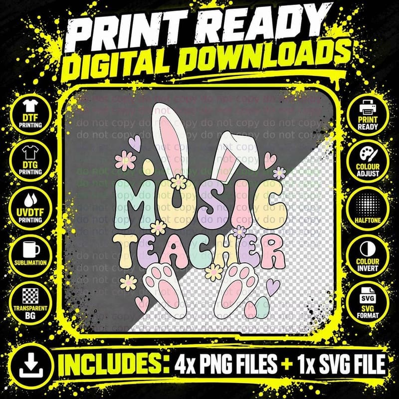 Music Teacher Easter Bunny Music Teaching Easter Day Png SVG Digital Bundle