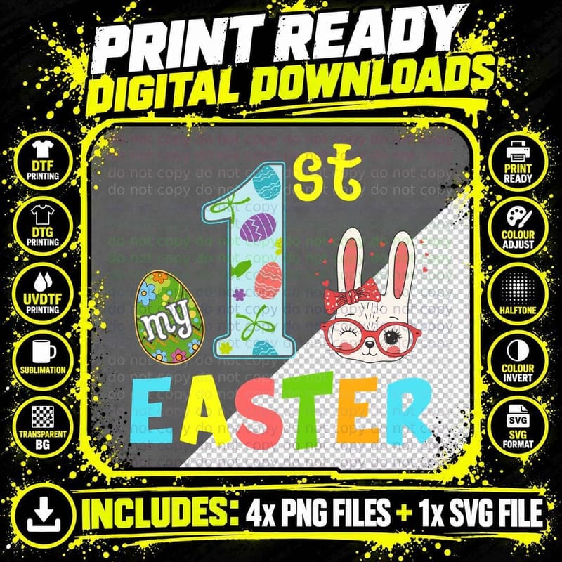 My 1st Easter T-Shirt, Easter Bunny Design Png SVG Digital Bundle