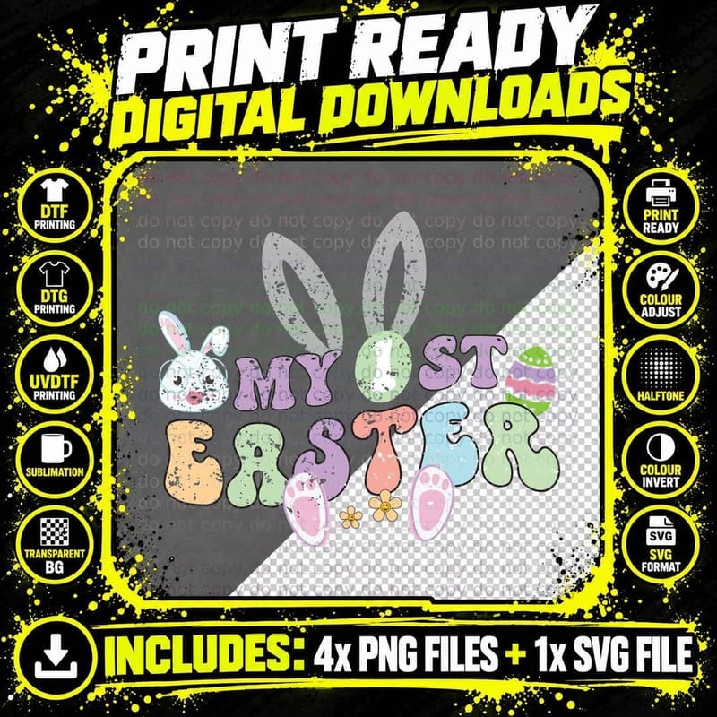 My 1st Easter T-Shirt, Easter Bunny with Eggs and Png SVG Digital Bundle