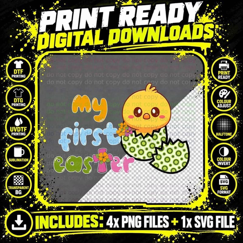 My First Easter T-Shirt, Chick Hatching with Flowers Png SVG Digital Bundle