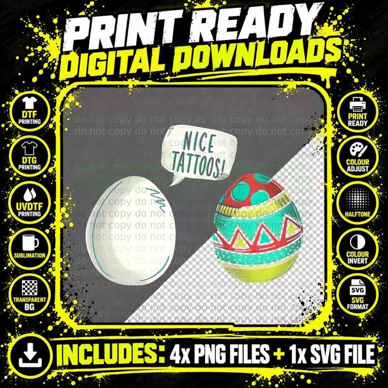 Nice Tattoos Easter Egg Cute Bunny Rabbit Women Kids Png SVG Digital Bundle