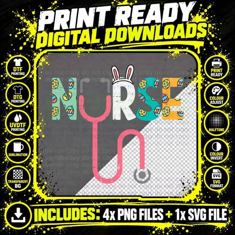 Nurse Stethoscope Bunny Ears Easter Scrub ER RN Nicu Png SVG Digital Bundle