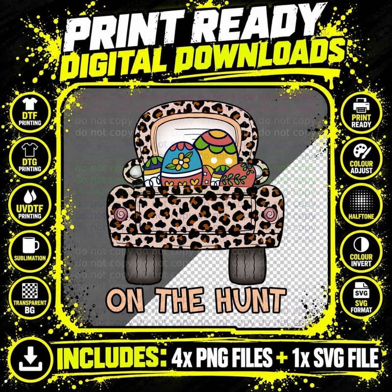 On the Hunt Easter T-Shirt, Leopard Print Easter Egg Png SVG Digital Bundle