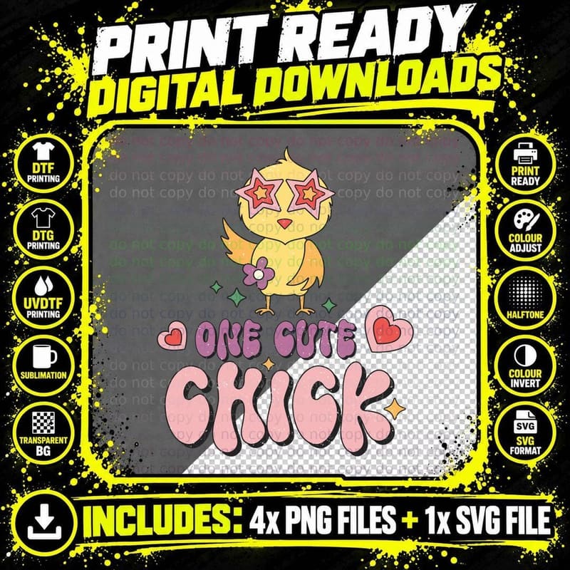 One Cute Chick Easter T-Shirt, Chick Wearing Star Png SVG Digital Bundle
