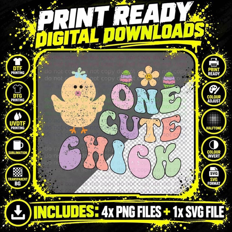 One Cute Chick Easter T-Shirt, Easter Chick Illustration Png SVG Digital Bundle