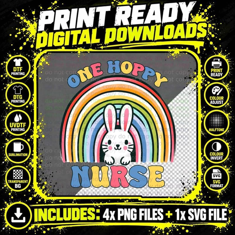 One Hoppy Nurse T-Shirt, Rainbow Bunny Peeking Out Png SVG Digital Bundle