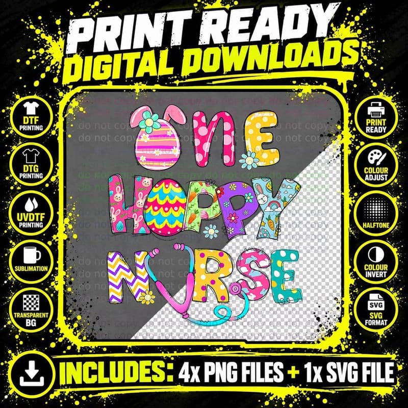 One Hoppy Registered Nurse Easter Bunny Ears Dyed Egg Png SVG Digital Bundle