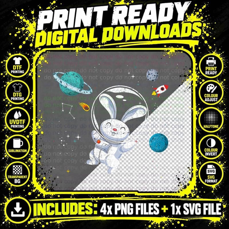 Outer Space Science Rabbit Animal Lover Astronaut Bunny Png SVG Digital Bundle