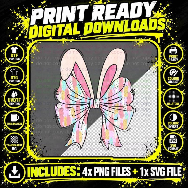 Pastel Bunny Ears Bow Easter T-Shirt, Easter Graphic Tee Png SVG Digital Bundle