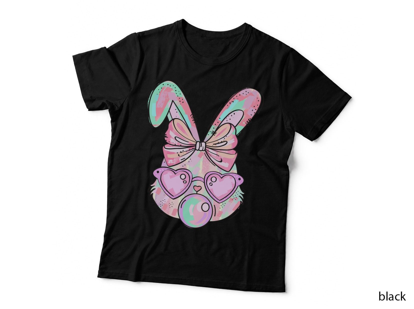Pastel Bunny with Bow and Hearts Easter T-Shirt, Easter Graphic Tee