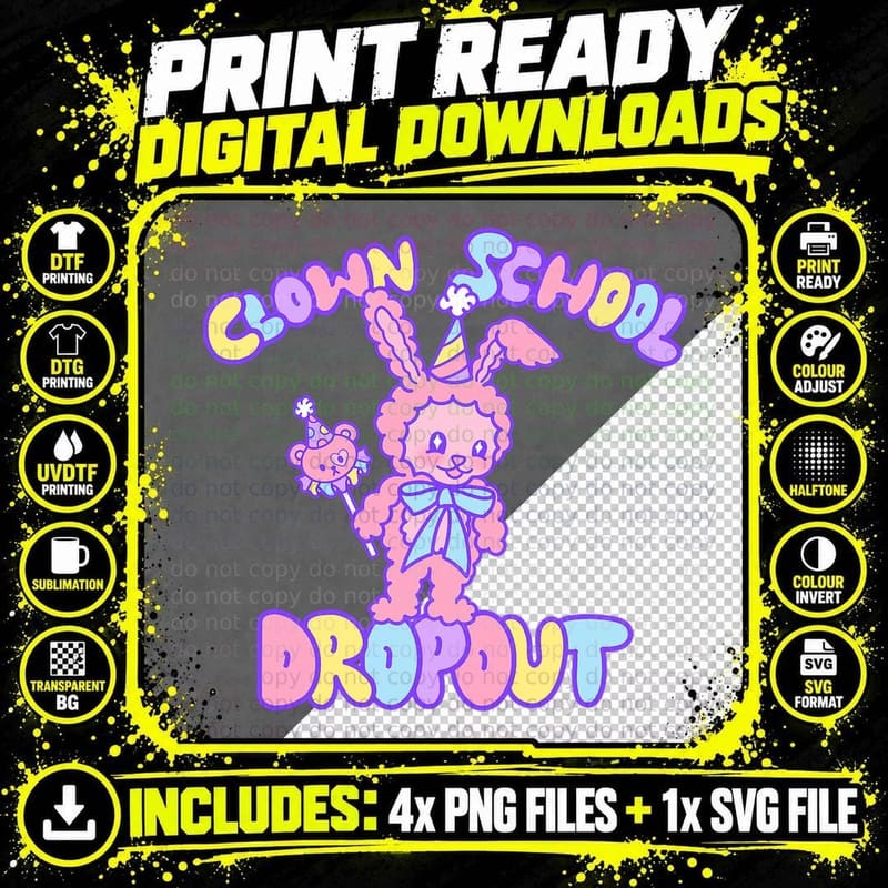 Pastel Clowncore Pastel Goth Vintage Baby Animals Bunny Png SVG Digital Bundle