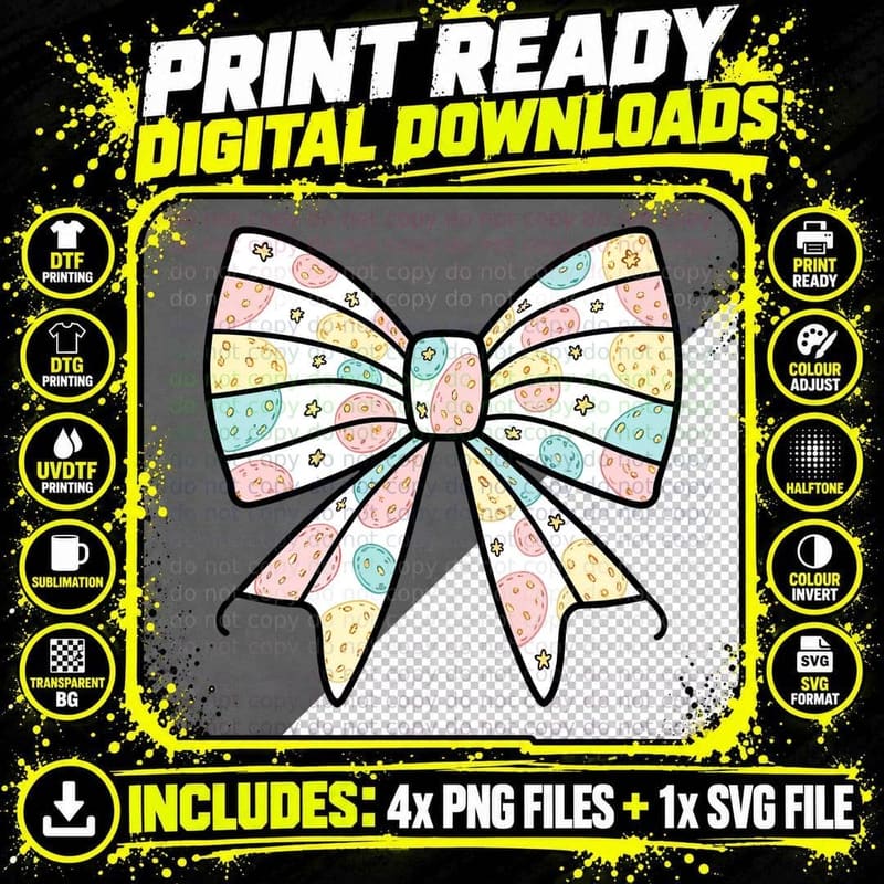 Pastel Donut Bow Tie Design Easter T-Shirt Png SVG Digital Bundle