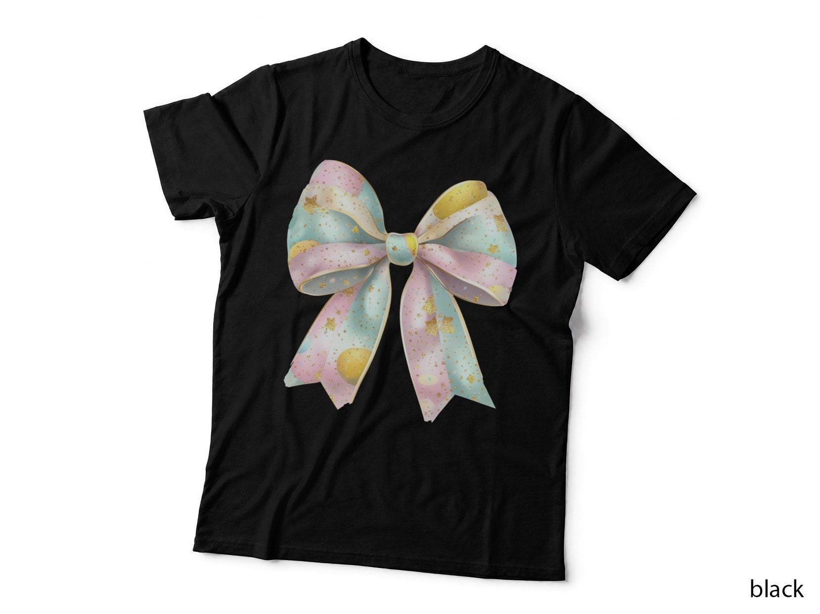 Pastel Glitter Bow Easter T-Shirt, Easter Graphic Tee, Cute Easter Shirt