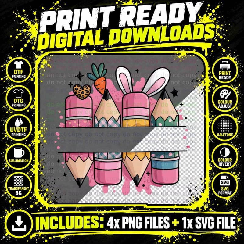 Pastel Pencils & Paints Easter T-Shirt Png SVG Digital Bundle
