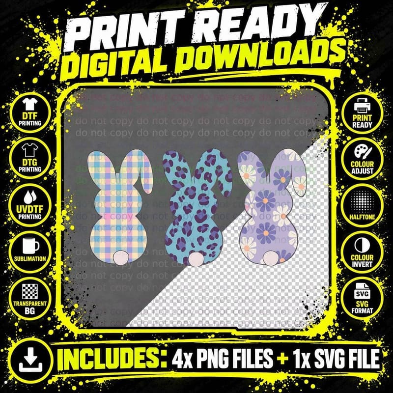 Pastel Plaid Bunny Trio Easter T-Shirt Png SVG Digital Bundle