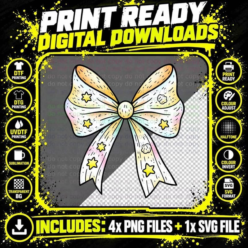 Pastel Rainbow Bow with Stars and Clouds Easter T-Shirt Png SVG Digital Bundle
