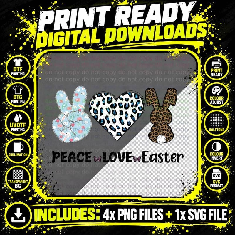 Peace Love Easter T-Shirt, Easter Bunny Peace Love Heart Png SVG Digital Bundle