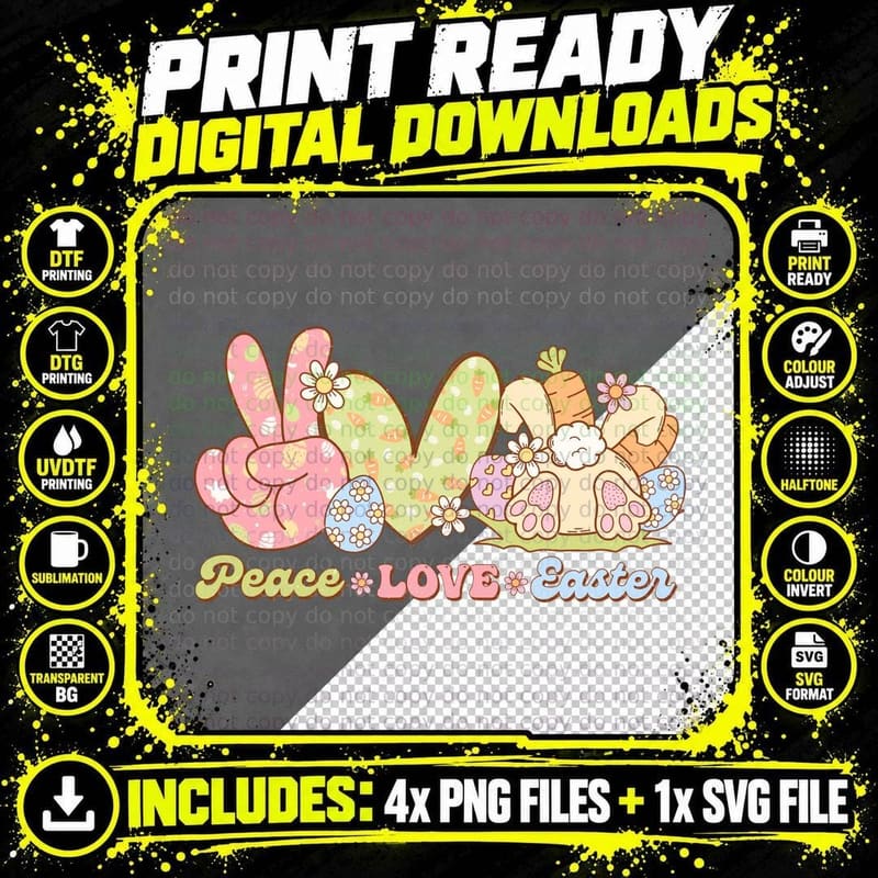 Peace Love Easter T-Shirt, Easter-Themed Peace Sign with Png SVG Digital Bundle